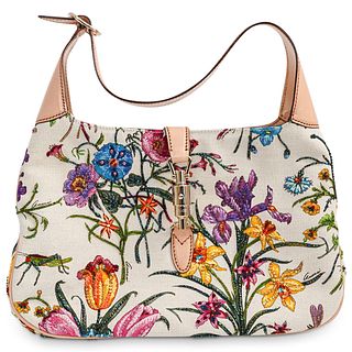 Gucci Floral Beaded Canvas Bag