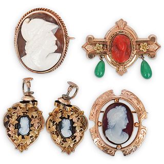 (5 Pc) Antique Gold Filled Cameo Jewelry