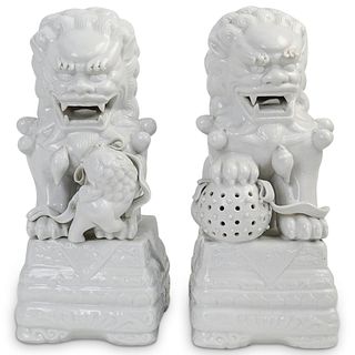 Chinese White Glazed Ceramic Foo Dogs