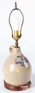 New York stoneware jug table lamp, 19th c.