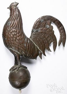 Full bodied copper rooster weathervane