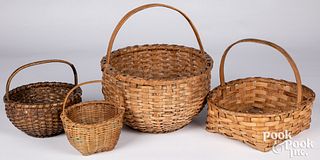 Four splint gathering baskets, 19th c.