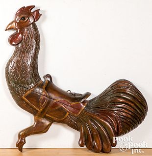 Carved half round carousel rooster