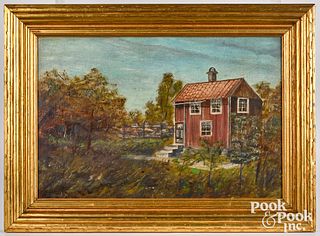 Oil on board landscape with house