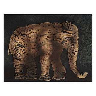 FRANCISCO TOLEDO. Elefante. Firmado en la parte posterior. Esténcil y troquel sobre papel hecho a mano. 41 x 52 cm.