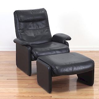 De Sede black leather reclining armchair/ottoman