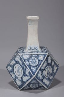 Korean Blue and White Porcelain Faceted Jar