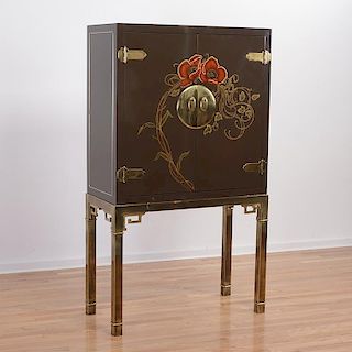Mastercraft lacquered bar cabinet on brass stand