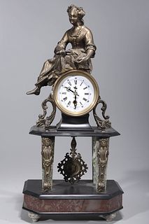 Bronze & Stone Mantle Clock