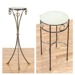 (2) Jansen style steel/brass occasional tables
