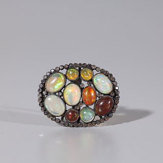 Silver Opal & Diamond Ring