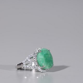 Sterling Silver Green Beryl & White Sapphire Ring