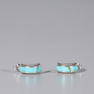 Sterling Silver And Lab Created Turquoise Earrings