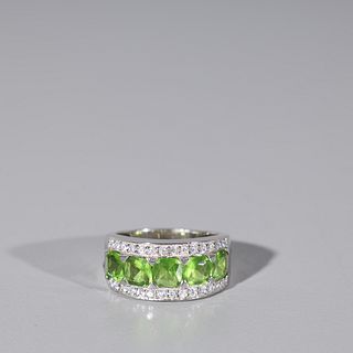 Sterling Silver Peridot & Lab Created Sapphire Ring