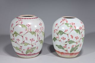 Pair Antique Chinese Enamel Porcelain Vases