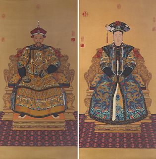 Two Chinese Ink & Color On Silk Scroll Paintings