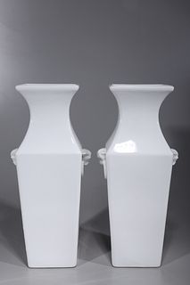 Pair Tall White Chinese Porcelain Vases