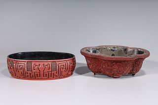 Two Pieces Chinese Cinnabar Lacquer