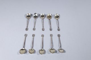 Set Of Ten Chinese Sterling Silver Spoons