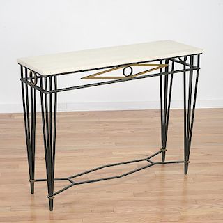 Poillerat style marble top wrought iron console