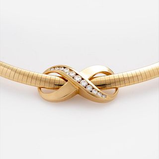14K Omega Necklace With Diamond Slider Pendant