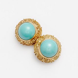 Cynthia Bach Etruscan Style Turquoise Earrings, 18k