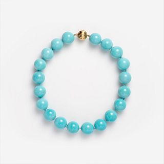 Robins Egg Blue Turquoise Bead Necklace, 18k 