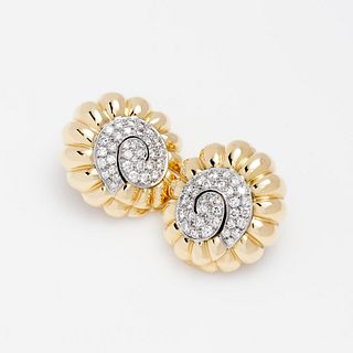 David Webb Diamond Shell Earrings, 18k, Plat.