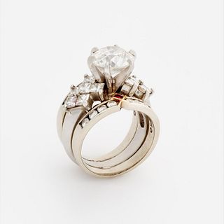 3 Band Diamond Ring with 6.24ctw, 14k, plat.