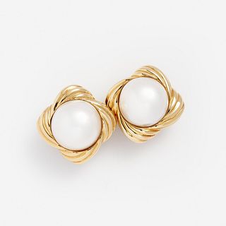 Charlies Turi Mabe' Pearl Button Earrings, 18k