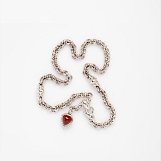 Tiffany & Co Sterling Onyx Carnelian Heart Necklace