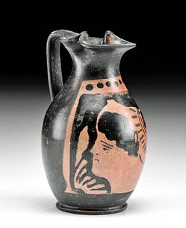 Greek Apulian Pottery Trefoil Oinochoe, Head of Satyr