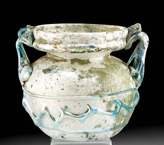Roman Glass Jar w/ Blue Handles, Applied Trailing