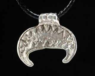 Anglo Saxon / Viking Silver Lunate Pendant w/ Stamps