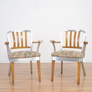 Pair Shaw-Walker aluminum and maple armchairs