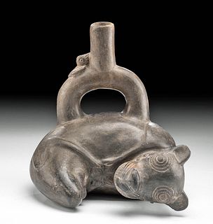 Chimu Blackware Dog Stirrup Vessel, ex-Museum