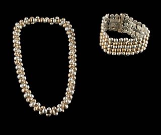 20th C. Spratling Silver & Brass Necklace & Bracelet