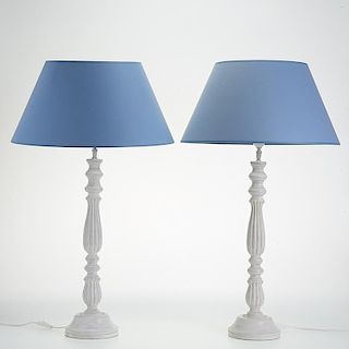 Pair decorator white washed baluster lamps