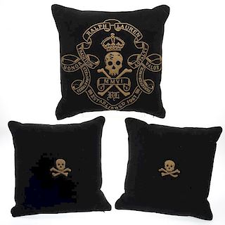 Suite (3) Ralph Lauren embroidered velvet pillows