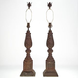 Pair cast iron baluster table lamps