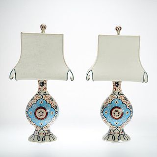 Pair Designer cloisonne table lamps