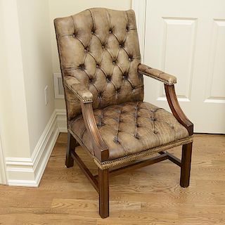 Attr. Ralph Lauren tufted leather library chair