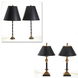 (2) pairs designer bronze table lamps