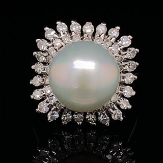 18k Diamond Pearl Ring