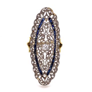 1920صs Platinum & Gold Diamond Sapphire Long Ring