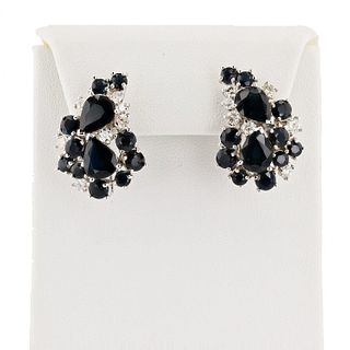 Blue Sapphire and Diamond 14K Earrings
