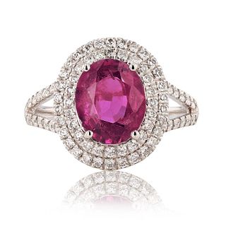 UNHEATED Pink-Purple Sapphire and Diamond Platinum Ring (GIA CERTIFIED)