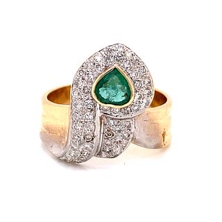 14k Diamond Emerald Snake Ring
