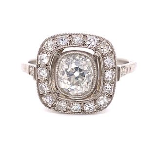 Platinum Euro Cut Diamond Engagement Ring