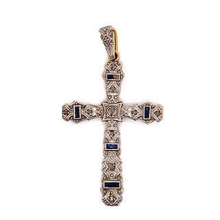 1920صs Platinum & Gold Sapphire Diamond Cross